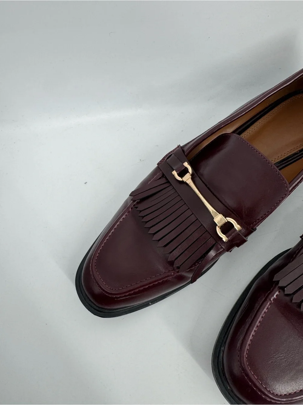 ZARA Burgundy Faux Leather Tassel Bit Loafers - Size EU 41